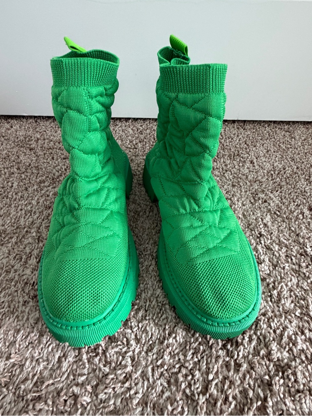 Bright Green Quilted Knit Sock Boots